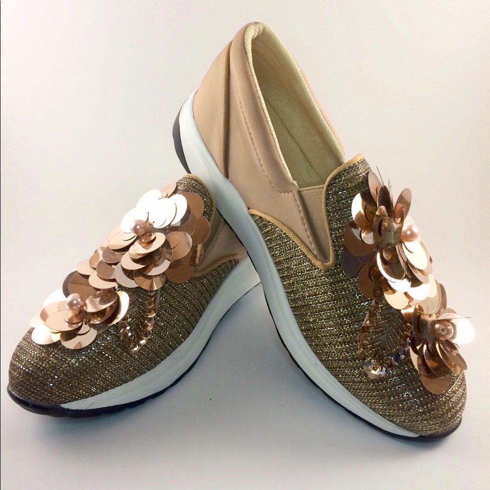 Gold Floral Sneakers